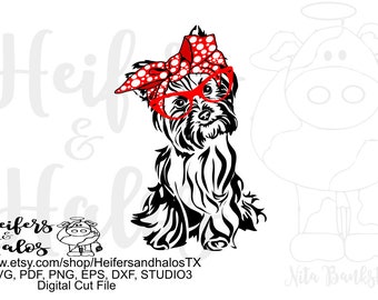 Bandana Yorkie digital file, digital cut file, printable, sublimation, cricut, silhouette, svg, pdf, png, eps, dxf, yorkshire terrier