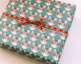 Green Cat Wrapping Paper Sheet
