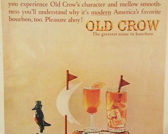 1964 Old Crow Bourbon Vintage Magazine Ad Ad Print Ads Wall Decor Old Magazine ads