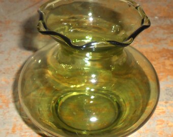 Vintage Vase, Glass Vase, Green, Ruffled, Green Glass, Bud Vase, Ball Vase, Small
