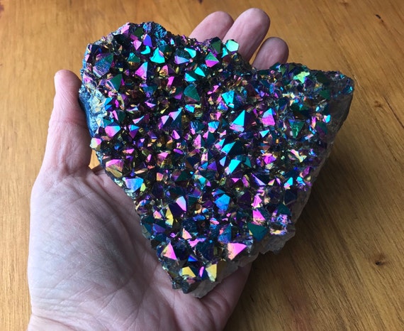 Heart Shaped Titanium Aura Quartz Amethyst Cluster 500g, Rainbow Titanium Aura Quartz Slab, Aura Amethyst Cluster, Aura Quartz Point