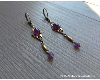 Art deco earrings with amethyst cabochon, Isolde collection