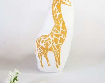 Giraffe Shaped Animal Pillow. Hand Woodblock Printed. Choose ANY Color. Made to Order.