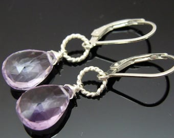 Amethyst Briolette Sterling Silver Leverback Earrings