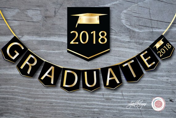 Download Black and Gold Graduation Banner Graduate Bunting Flags