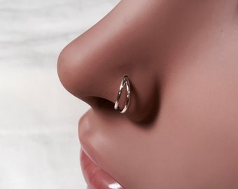 Silver Double Layered Nose Ring ~ Double Nose Hoop ~ Nickel-Free Solid Sterling Silver ~ Nostril Piercing ~ Nose Jewelry
