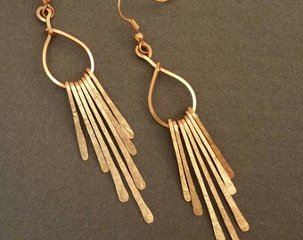Hammered Copper Fringe Earrings