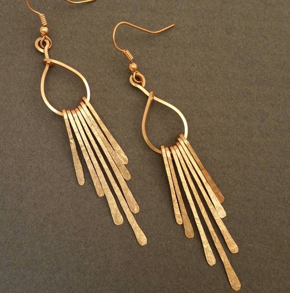Hammered Copper Fringe Earrings