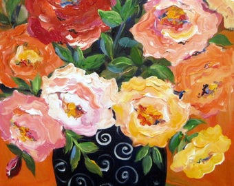 Navy Vase Original Painting 18 x 24 Art by Elaine Cory
