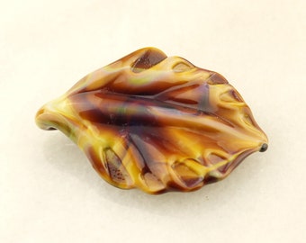 Lampwork Bead, Leaf Glass Focal Pendant, Topaz, Burgundy, Brown