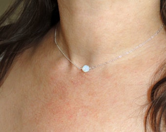 Sterling silver moonstone necklace, Moonstone choker necklace, Moonstone necklace, Delicate silver choker necklace