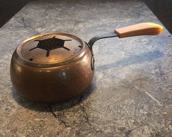 Stockli Nestal Fondue Pot 2 piece Swiss Made Hammered Copper