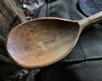 11" cooking spoon, wooden spoon, serving spoon, hand carved by my "large apprentice"