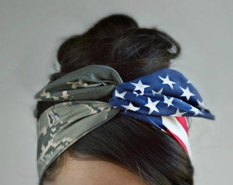 Memorial day, Air Force girlfriend, Air Force bow, flag headband, Tiger stripeCamo Patriotic Dolly bow, American Flag head band,