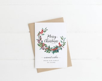 Printable Christmas Card - Merry Christmas, Greeting Cards, Digital Download, Digital, Holiday, Seasonal Greeting Card
