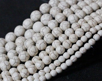 Howlite beads 8mm, 10mm, 12mm, White Turquoise gemstone beads Jewelry making Beading supplies 15.5" Full Strand White Howlite rownd beads
