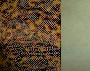 Leather CLOSEOUT 12"x12" Tortoise Shell Cognac and Light Green On Cream Cowhide #308 2.5-3 oz / 1-1.2 mm PeggySueAlso™
