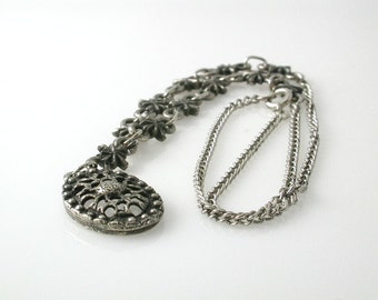 Necklace Oval Rustic Necklace Mixed Metals Vintage Necklace