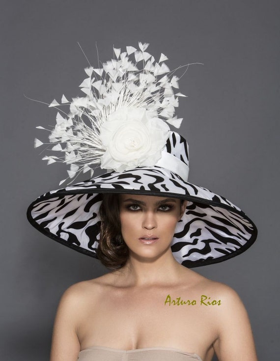 Items similar to Black and white Zebra print Derby hat, Ketucky Derby