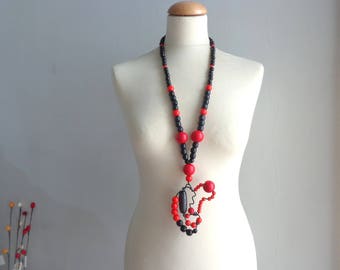 Black red statement necklace long necklace wire necklace