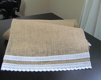 Burlap and Lace Table Runner, Rustic Table Runner, Burlap Table Runner, Barn Wedding Table Runner, Burlap Runner