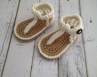Crochet Baby Sandals, Girl Sandals, Crochet Flip Flops, Baby Gladiator Sandals, Cream Sandals, Baby Shoes, Summer Sandals, MADE TO ORDER!