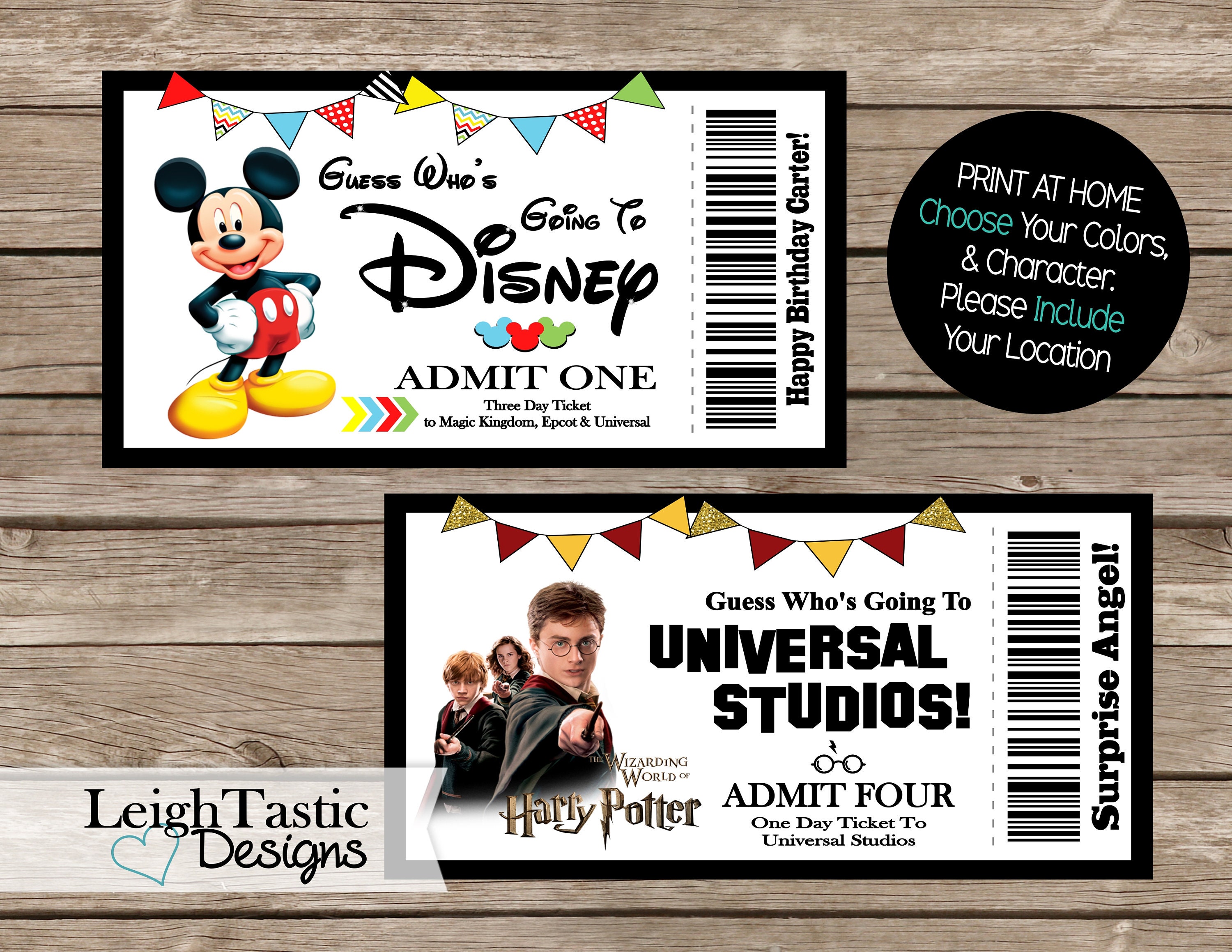 1 Custom Designed Print At Home Ticket Surprise Ticket Trip