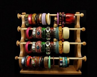 ON SALE 4 Wand Standing Bracelet Holder Bracelet Storage Bracelet Display Bracelet Organizer Oak Wood