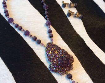 Miriam Haskell Purple Glass Necklace Set