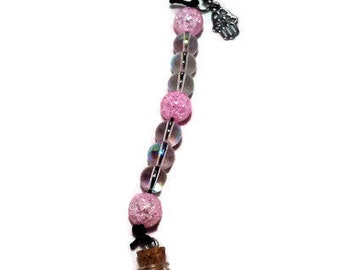 Rose Quartz Gratitude Keychain / Blessings Keychain / Thankful Keychain / Stone Vial Pendant