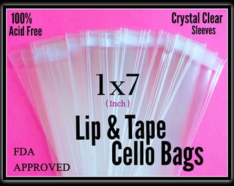 100 1x7 Lip & Tape Cello Bags .. Cello Candy Bags, Cello Gift Bags, 1x7 Cello Bags, Cello Favor Bags, Crystal Clear Adhesive Cello Bags