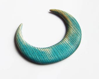 Wooden moon hair, crescent moon, fork, bun holder, hair moon, blue, green, turquoise, africa, haarmond, lune cheveux