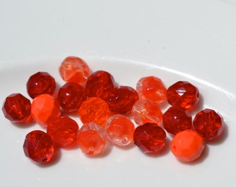 Red Orange 8mm Faceted Fire Polish Medley 25