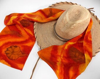 Red Silk Neck Scarf Original Western Wear Neck Scarf Southwestern Silk Scarf Western Wear Scarf Wearable Art Scarf Hand Painted Silk