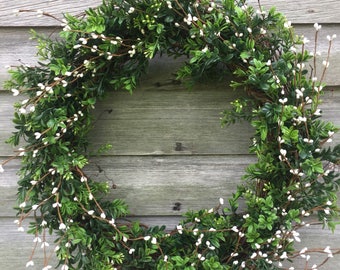 Boxwood, White Pip Berry Wreath, Spring Wreath, Summer Wreath, Pip Berry Wreath