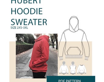 Hoodie sewing pattern, hoodie pattern for men, men's hoodie PDF pattern for sewing, sweater pattern tutorial, Men's PDF sewing patterns