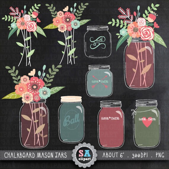 Chalkboard Mason jar Clipart WEDDING MASON JAR