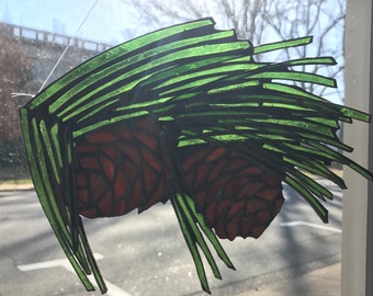 Long leaf Pine Tree Sun Catcher Stained Glass Pinecone