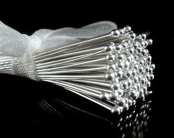 100 Sterling Silver Headpins, 24g gauge ga g , 25mm Bali Sterling Silver Ball Headpins