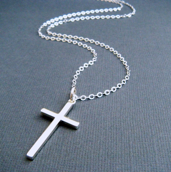 LONG silver cross necklace. LARGE. sterling silver cross