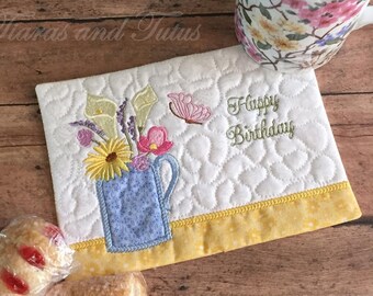 Birthday Gifts, Mug Rug, Snack Mat, Coaster, Birthday Mug Rug, Coffee Lover Gifts, Gifts for Her, Kitchen Decor