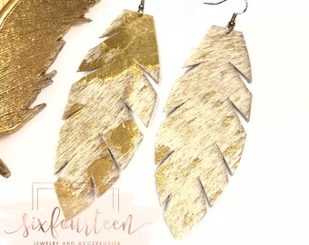 Acid wash leather hide earrings