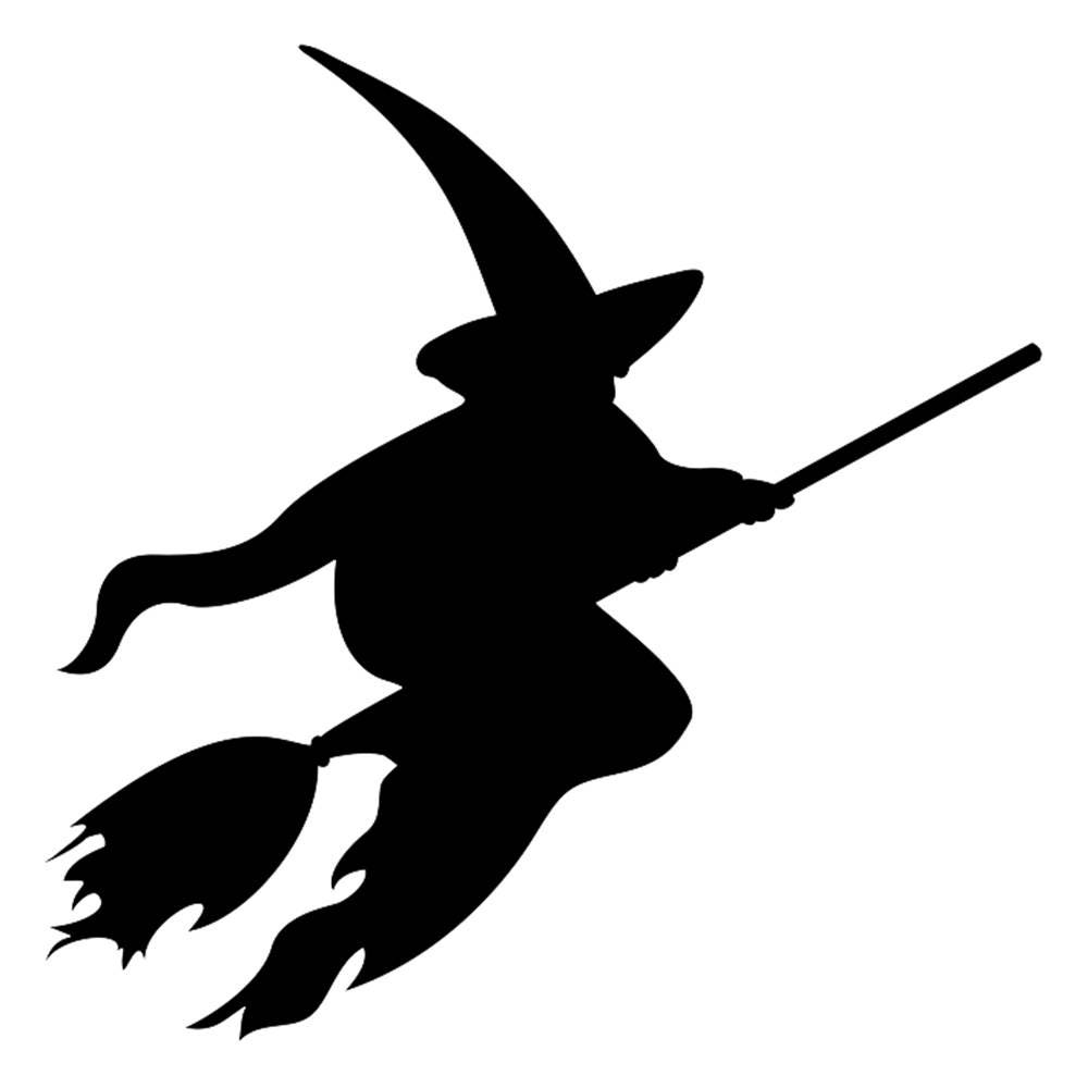Halloween 2017 Witch flying with broom hat stencil profile 5