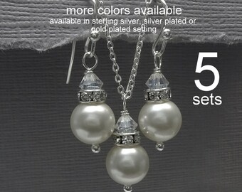 Custom Bridesmaid Gift, Set of 5 Bridesmaid Necklace and Earring Set, Bridesmaid Gift, Bridesmaid Jewelry Set of 5, Wedding Jewelry Set