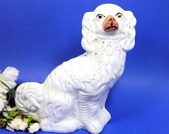 Antique Large White Staffordshire Spaniel Hearth Dog