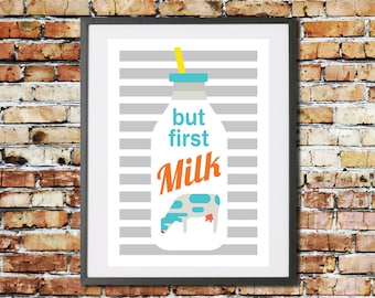 Kids MILK Wall Art Print. But First Milk Quote. Baby Nursery, Bedroom, Playroom Wall Decor