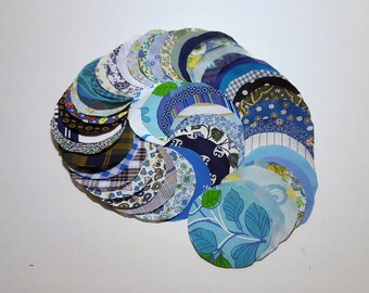 50 Pre Cut Fabric Circles / 4 inch Pre Cut Quilting Circles in Shades of Blue / Vintage Fabric pre cut Yo Yo Circles / Scrap booking circles
