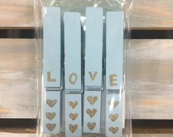 Clothespins - Set of Four - blue and gold