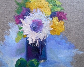 Floral Still Life, Small Flower Still Life, "Mary's Vase" , 9x12" Oil Painting, Free Shipping in US