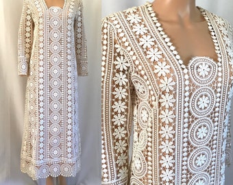 1970's Ivory Lace Illusion Maxi Dress sz. M/L